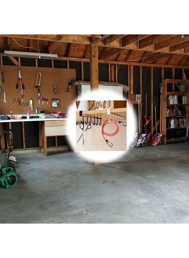 White Wall Mounted Shelf With 6 Hooks For Kitchen Utensils And Garments Storage - Image 4