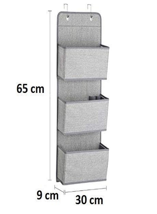 ABTRIX WITH AB Fabric Baby Nursery Hanging Organizers for Over The Door Storage for Kids - 3 Pocket Organizer Caddy with Hooks for Clothing, School, Diaper, Toy, and Outfit Storage - Gray Herringbone - Image 3