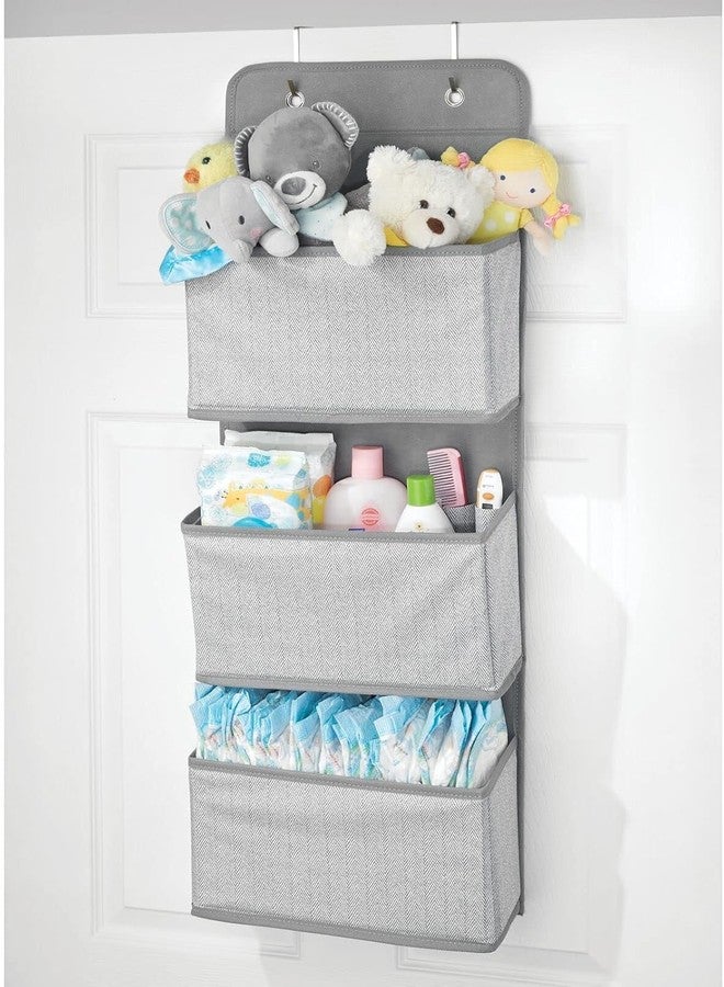 ABTRIX WITH AB Fabric Baby Nursery Hanging Organizers for Over The Door Storage for Kids - 3 Pocket Organizer Caddy with Hooks for Clothing, School, Diaper, Toy, and Outfit Storage - Gray Herringbone - Image 2