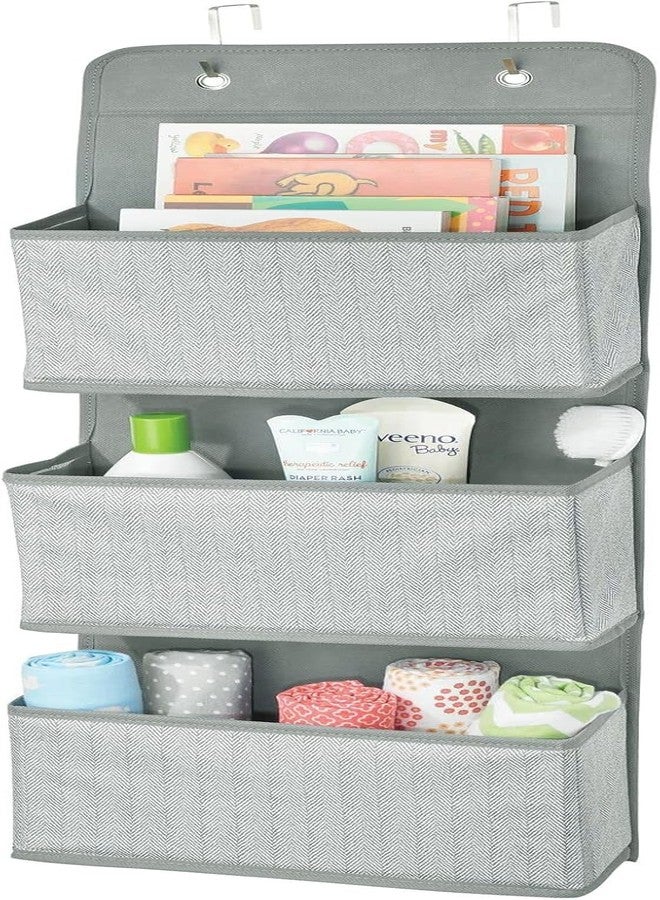 ABTRIX WITH AB Fabric Baby Nursery Hanging Organizers for Over The Door Storage for Kids - 3 Pocket Organizer Caddy with Hooks for Clothing, School, Diaper, Toy, and Outfit Storage - Gray Herringbone - Image 1