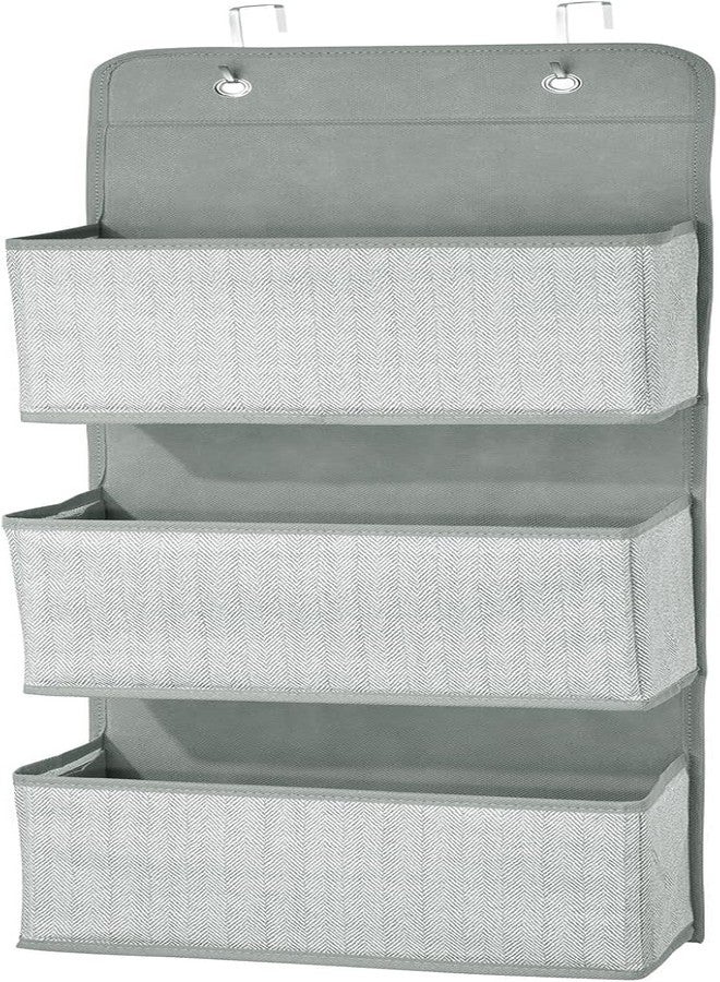 ABTRIX WITH AB Fabric Baby Nursery Hanging Organizers for Over The Door Storage for Kids - 3 Pocket Organizer Caddy with Hooks for Clothing, School, Diaper, Toy, and Outfit Storage - Gray Herringbone - Image 5