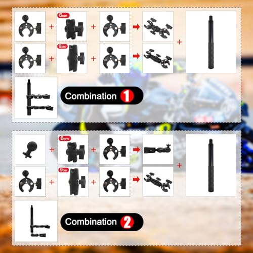 HAFOKO Motorcycle Double Clamp Mount Kit with 47" Invisible Selfie Stick compatible for Insta 360 X5-X Heavy-Duty Camera Bike Handbar Holder compatible for DJI Osmo Nano 360 Riding Record ATV UTV Boat - Image 3
