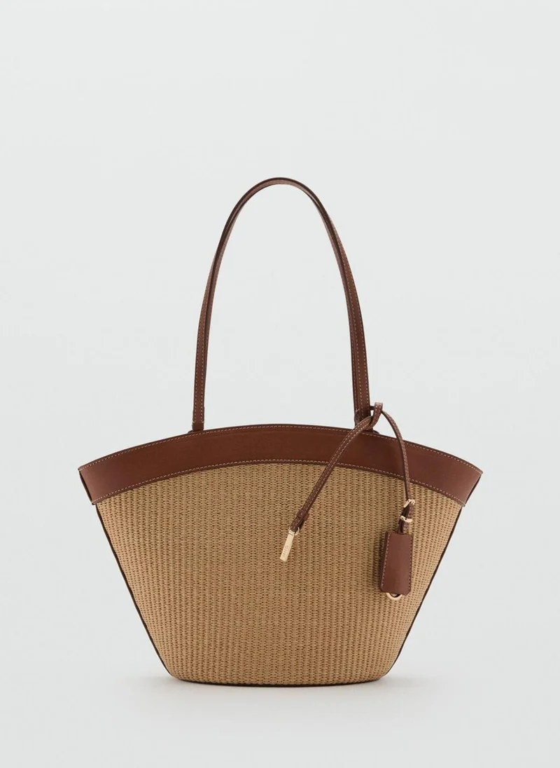 MANGO Contrast canvas shopper bag