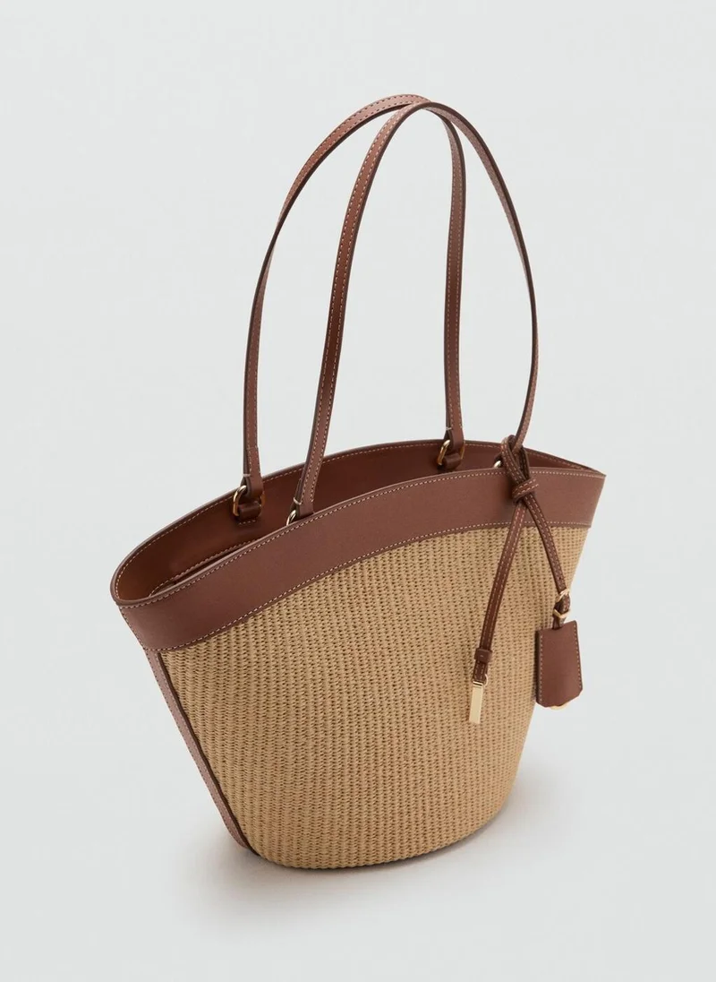 MANGO Contrast canvas shopper bag
