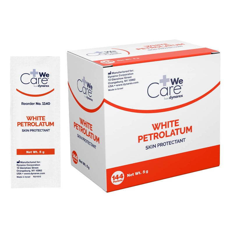 Dynarex White Petrolatum, Petroleum Jelly for Dry or Cracked Skin, Soothing White Petroleum Jelly for Minor Skin Irritations, 5g Foil Packets, 1 Box of 144 Petroleum Jelly Packets - Image 1