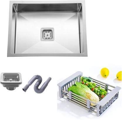 DOLANTO 20 x 17 x 10 Handmade Matt Finish 304 Grade Stainless Steel Single Bowl Kitchen Sink - Image 1