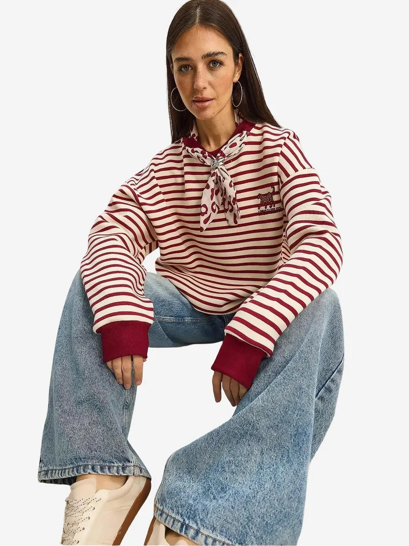 Bianco Lucci LUCCI Striped Hooded Sweatshirt with Drawstring