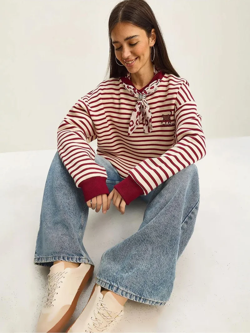 Bianco Lucci LUCCI Striped Hooded Sweatshirt with Drawstring