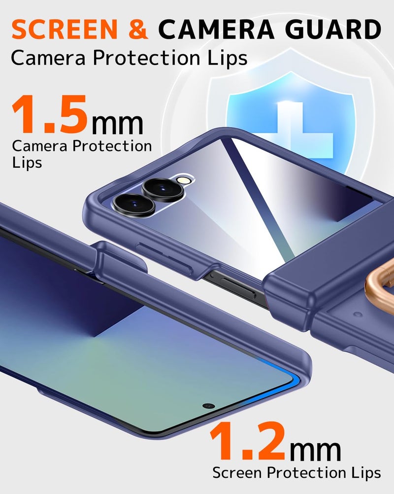 NINKI for Samsung Galaxy Z Flip 7 Ring Case with Built-in Screen Protector,Ring Holder Hinge Protection Shockproof Rugged Case for Samsung Galaxy Z Flip 7 Translucent Matte Cover for flip7 Blue - Image 5