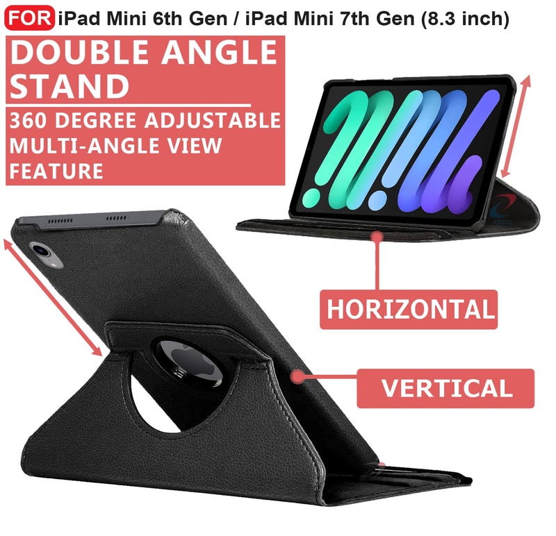 CEDO iPad mini 6th Gen/iPad mini 7th Gen 8.3 inch Flip Cover | Leather Finish | 360 Degree Rotate Back Cover | Shockproof Back Cover Case for iPad mini 6 (2021) / iPad mini 7 (2024) 8.3 in (Black) - Image 2