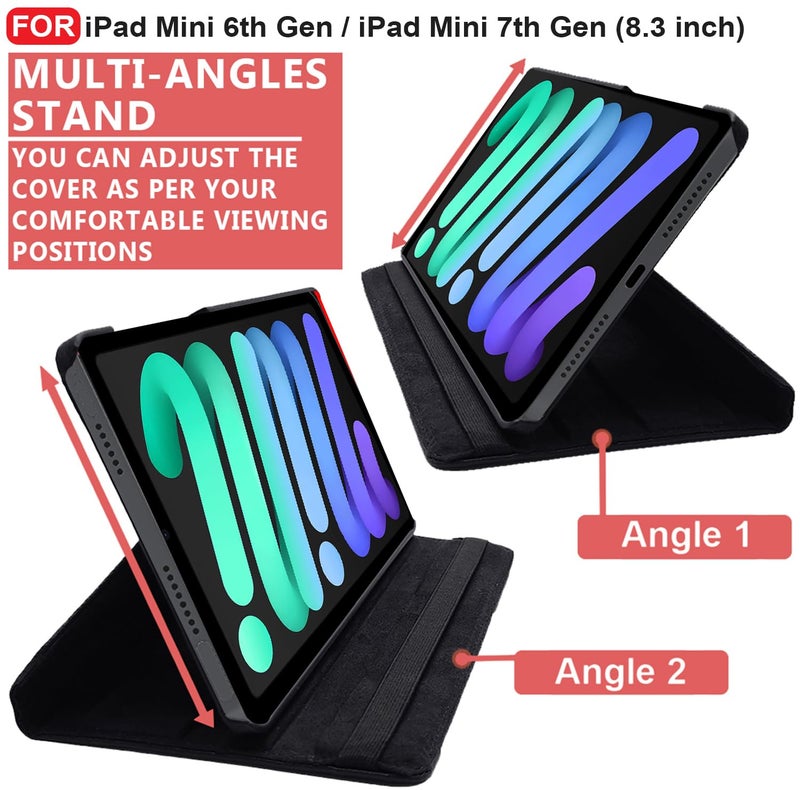 CEDO iPad mini 6th Gen/iPad mini 7th Gen 8.3 inch Flip Cover | Leather Finish | 360 Degree Rotate Back Cover | Shockproof Back Cover Case for iPad mini 6 (2021) / iPad mini 7 (2024) 8.3 in (Black) - Image 5