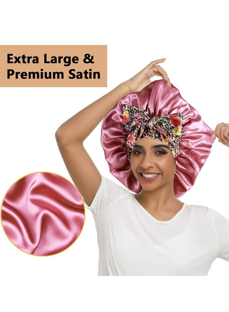 إسكدنيا قطعة واحدة من قبعات الحرير الكبيرة مع غطاء رأس مجدول بربطة عنق، غطاء رأس من الساتان للشعر المجعد أثناء النوم - Image 2