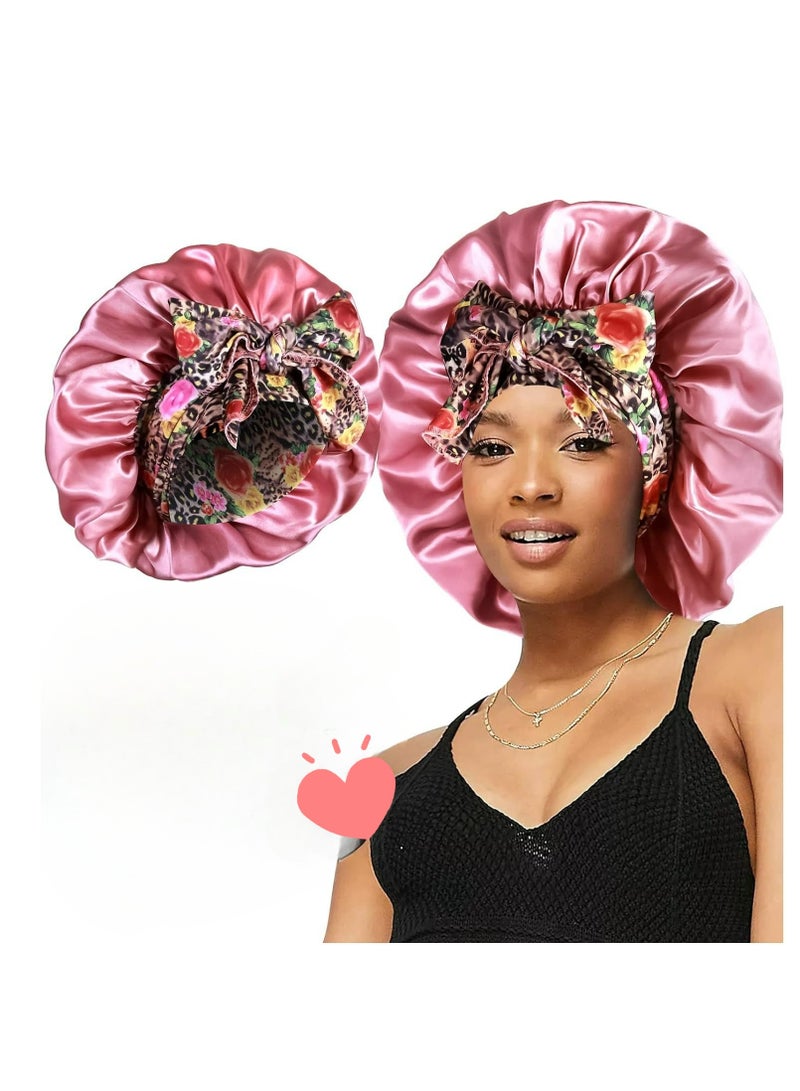إسكدنيا قطعة واحدة من قبعات الحرير الكبيرة مع غطاء رأس مجدول بربطة عنق، غطاء رأس من الساتان للشعر المجعد أثناء النوم - Image 1