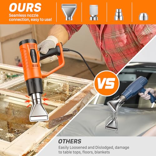 SEEKONE Heat Gun 1800W Heavy Duty Fast Heat Hot Air Gun Kit with 752℉&1112℉（400℃-600℃） Dual-Temperature Settings and 4 Nozzles with Overheat Protection for Crafts, Shrinking PVC, Stripping Paint - Image 5