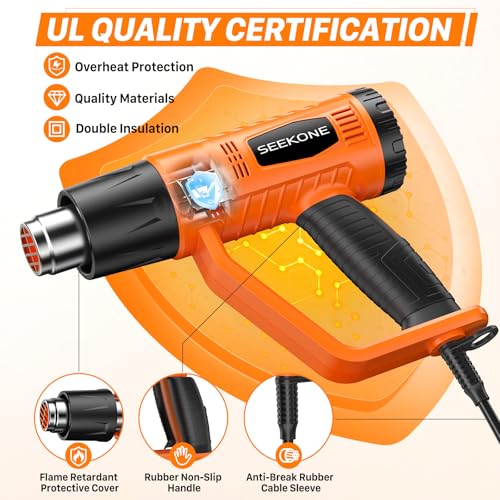 SEEKONE Heat Gun 1800W Heavy Duty Fast Heat Hot Air Gun Kit with 752℉&1112℉（400℃-600℃） Dual-Temperature Settings and 4 Nozzles with Overheat Protection for Crafts, Shrinking PVC, Stripping Paint - Image 4