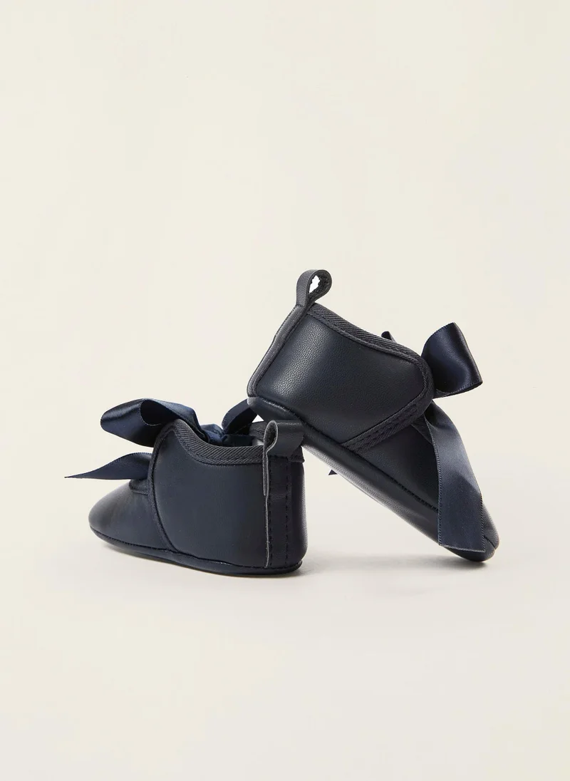 Zippy Zippy Ballet Pumps With Bow For Newborn Baby Girls - Dark Blue