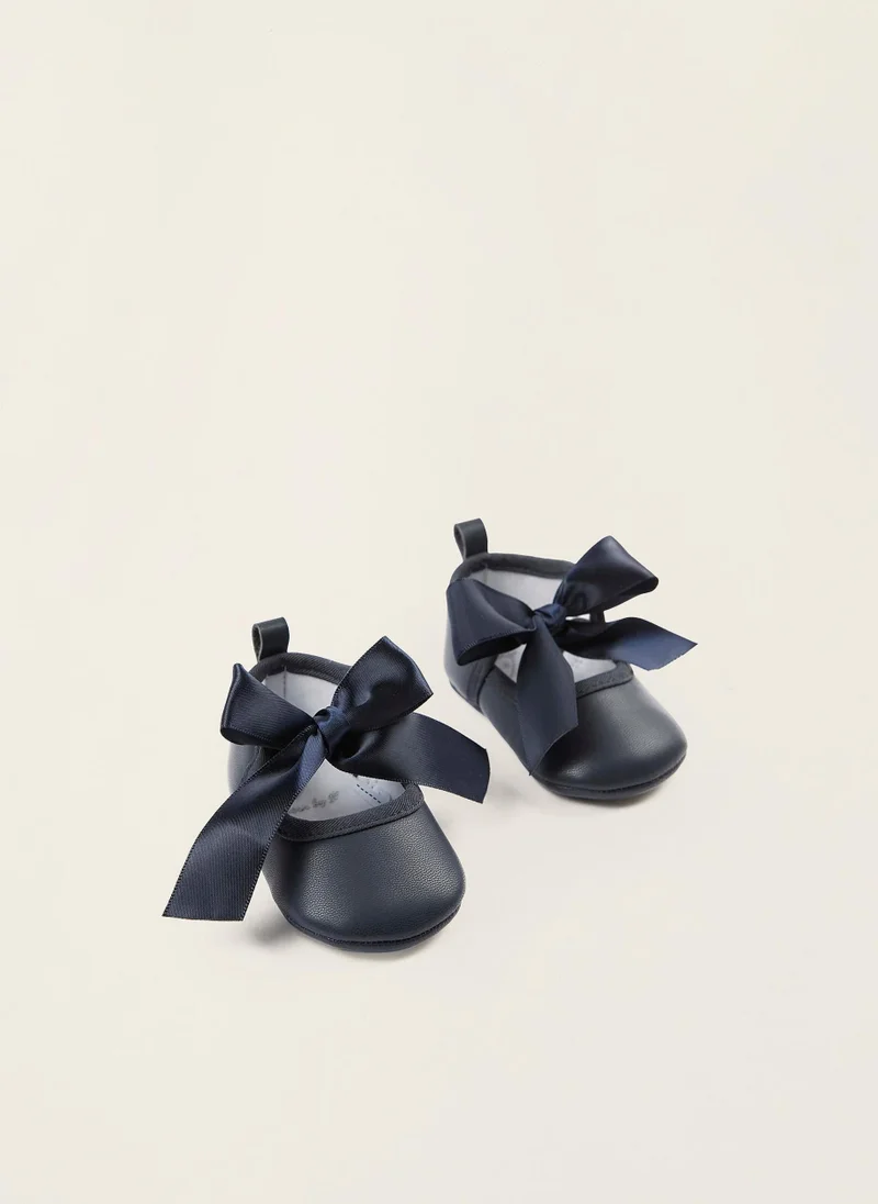 زيبي Zippy Ballet Pumps With Bow For Newborn Baby Girls - Dark Blue