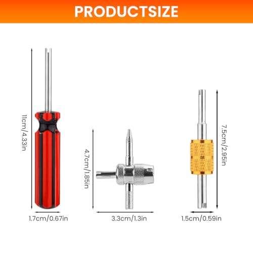 STHIRA 3Pcs Tire Valve Core Tools for Presta & Schrader, Schrader Valve Core Remover, Double-ended Valve Core Remover, 4-in-1 Valve Tool, Multifunctional Valve Core Remover and Installer Tools - Image 2