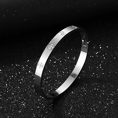 YCSLYW Women's Stainless Steel Bracelet Jewelry Crystal Bracelet With Cube Zircon Hinge Jewelry oval Bangle Christmas Valentines Birthday Gifts for Women - Image 3