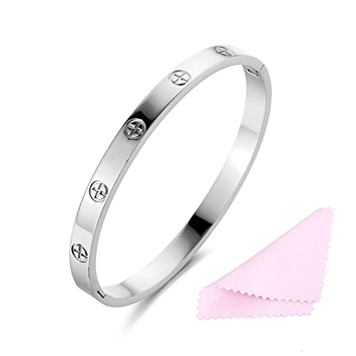 YCSLYW Women's Stainless Steel Bracelet Jewelry Crystal Bracelet With Cube Zircon Hinge Jewelry oval Bangle Christmas Valentines Birthday Gifts for Women - Image 1