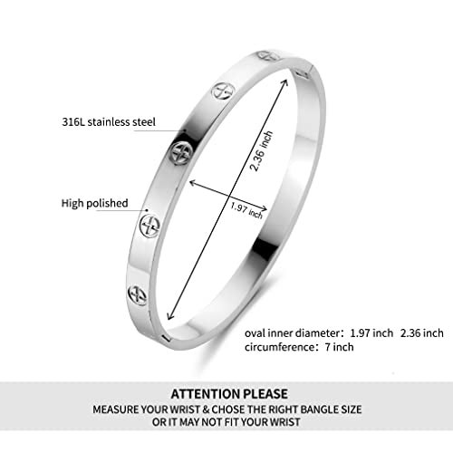 YCSLYW Women's Stainless Steel Bracelet Jewelry Crystal Bracelet With Cube Zircon Hinge Jewelry oval Bangle Christmas Valentines Birthday Gifts for Women - Image 2