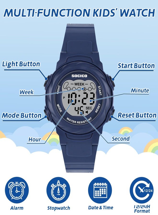 SOCICO Kids Digital Watches for Girls Boys, Waterproof 5ATM, 7 Color Lights Waterproof Watches for Kids with Alarm Stopwatch, Soft Band Wrist Watch for Girls and Boys Ages 5-12. - Image 3