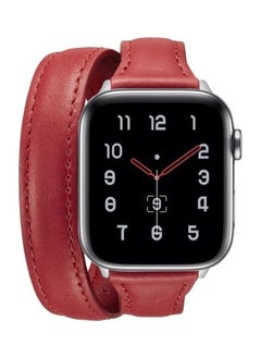 Thin Leather Double Loop Replacement Wrist Strap Watchband For Apple Watch Series 1/2/3/4/5 38-40mm Red