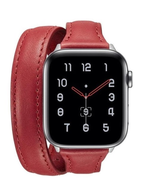 Thin Leather Double Loop Replacement Wrist Strap Watchband For Apple Watch Series 1/2/3/4/5 38-40mm Red