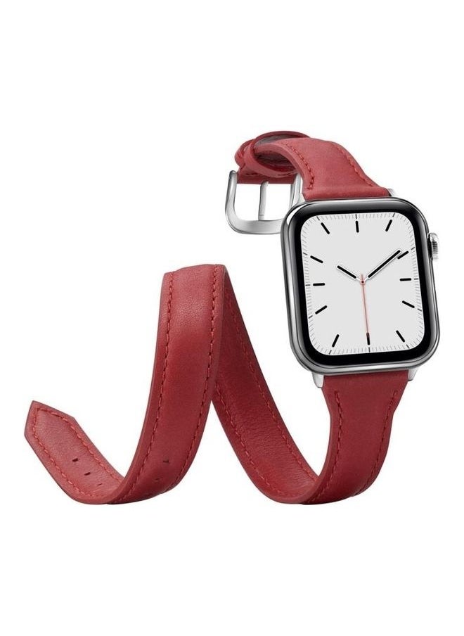NIBEMINENT - Thin Leather Double Loop Replacement Wrist Strap Watchband For Apple Watch Series 1/2/3/4/5 38-40mm Red - Image 1
