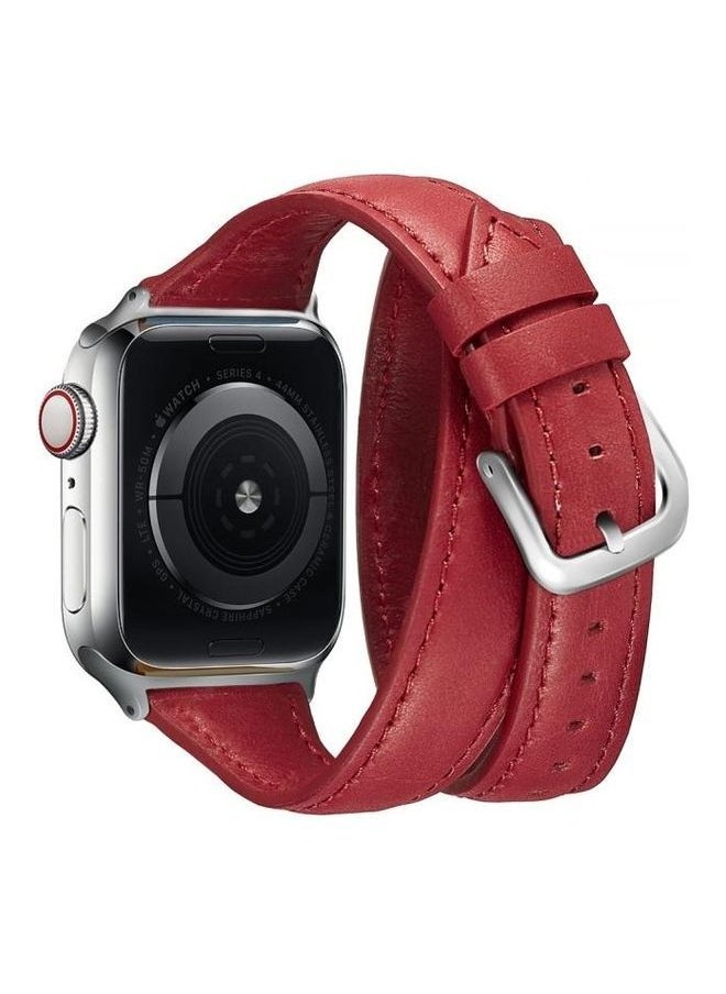 NIBEMINENT - Thin Leather Double Loop Replacement Wrist Strap Watchband For Apple Watch Series 1/2/3/4/5 38-40mm Red - Image 1