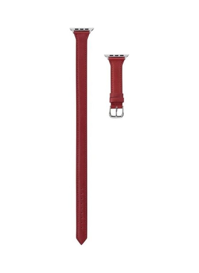 NIBEMINENT - Thin Leather Double Loop Replacement Wrist Strap Watchband For Apple Watch Series 1/2/3/4/5 38-40mm Red - Image 1