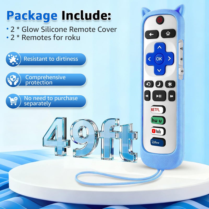 OneBom (Pack of 2) ONEBOM Replacement Remote for Roku TV with Soft Protective Silicone Cover(Glow in The Dark), Universal Remote for TCL/Hisense/Sharp/Onn/Element/Philips Roku Smart TV - Image 3