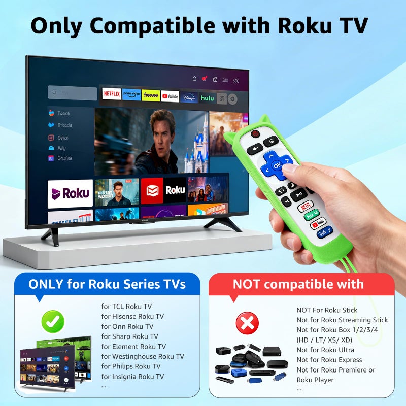 OneBom (Pack of 2) ONEBOM Replacement Remote for Roku TV with Soft Protective Silicone Cover(Glow in The Dark), Universal Remote for TCL/Hisense/Sharp/Onn/Element/Philips Roku Smart TV - Image 2