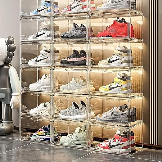 Zorzel Shoe Storage Organizer Set of 2 Transparent HeavyDuty Sneaker Box Stackable Storage Box with Magnetic Closure Easy Installation Foldable - Image 5