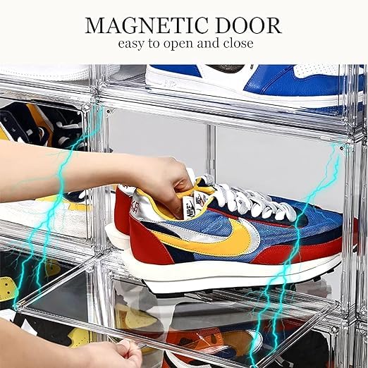 Zorzel Shoe Storage Organizer Set of 2 Transparent HeavyDuty Sneaker Box Stackable Storage Box with Magnetic Closure Easy Installation Foldable - Image 4