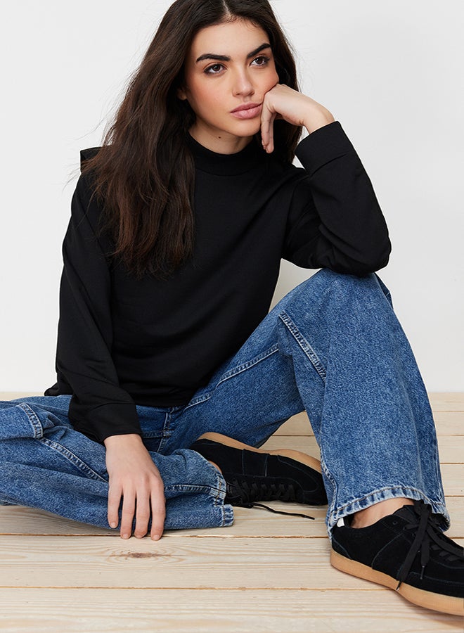 trendyol Black Shoulder Detailed Regular Fit Knitted Tunic TCTSS24UK00027 - Image 1