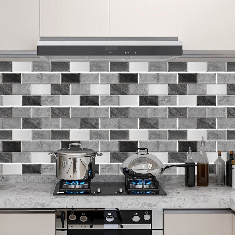 URCOLOR 10-Sheet Subway Tile Peel and Stick Backsplash for Kitchen,12"x12" Self Adhesive Wall Tiles Sticker on Back Splashes for Bathroom Gray Marble Design - Image 2