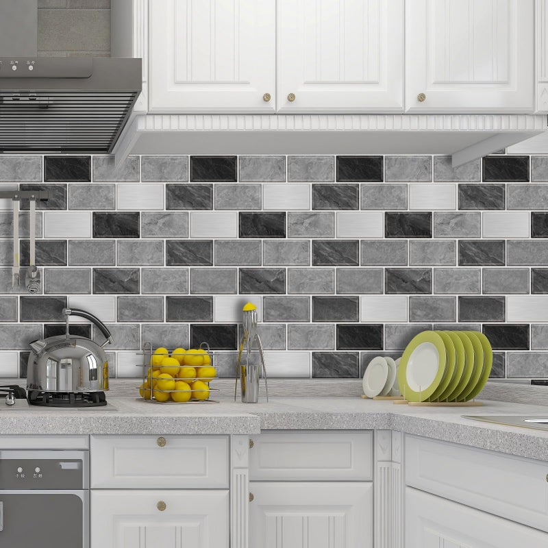 URCOLOR 10-Sheet Subway Tile Peel and Stick Backsplash for Kitchen,12"x12" Self Adhesive Wall Tiles Sticker on Back Splashes for Bathroom Gray Marble Design - Image 3