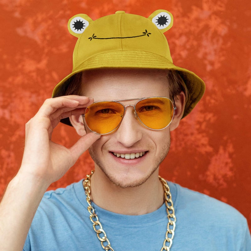SAOROPEB Frog Hat for Adult Teens, Cute Bucket Hat, Cotton Funny Fisherman Men Women Yellow - Image 3