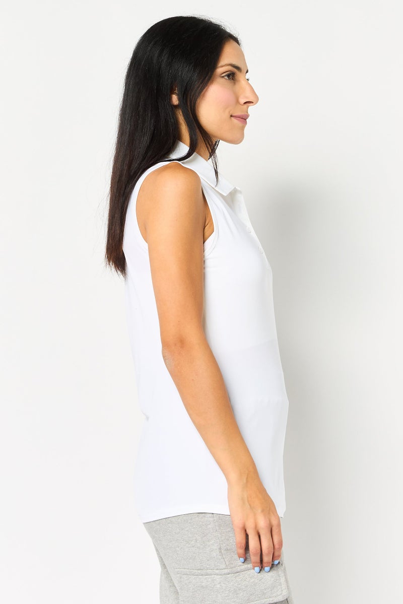 Adidas Women Sportswear Fit Sleeveless Golf Polo Shirt, White - Image 4