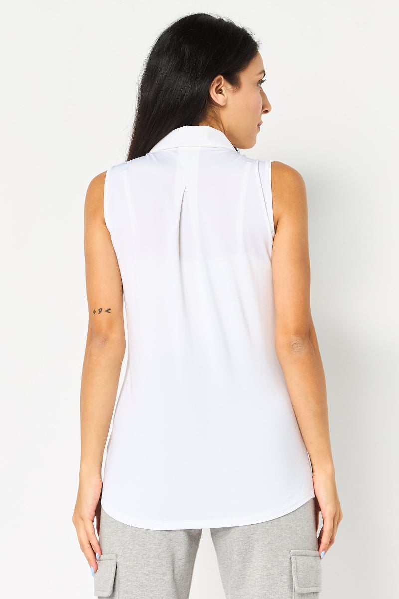 Adidas Women Sportswear Fit Sleeveless Golf Polo Shirt, White - Image 3