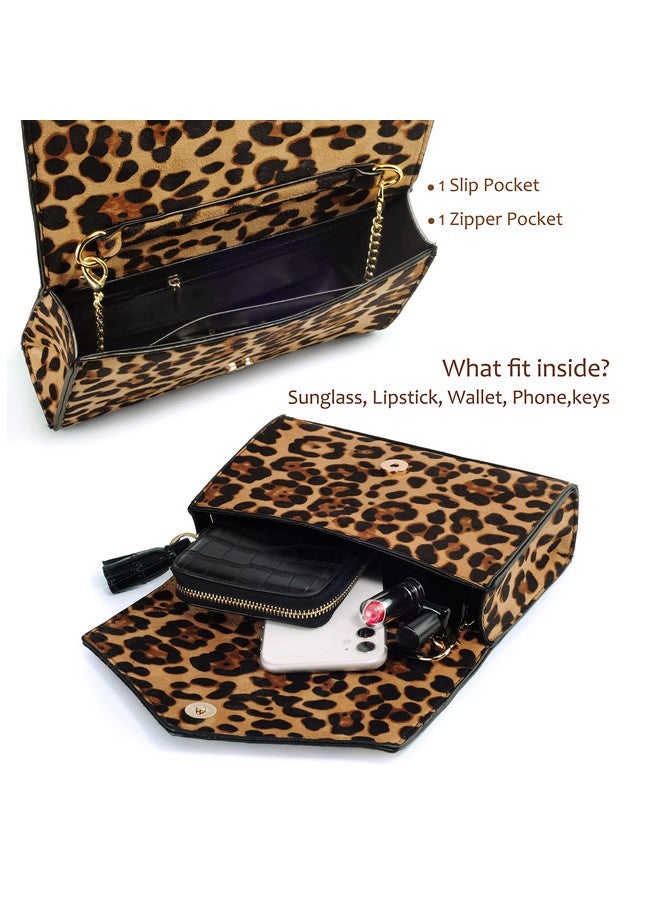 Hoxis Leopard Print Envelope Evening Clutch Women Chain Shoulder Bag (Brown Leopard Print)  - Image 5
