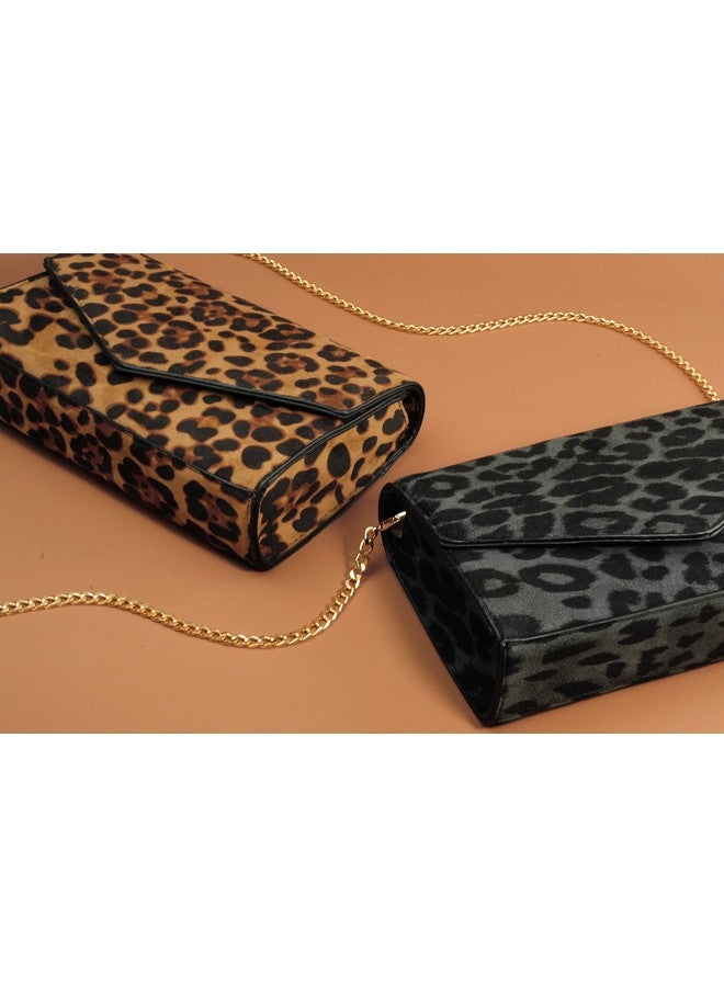 Hoxis Leopard Print Envelope Evening Clutch Women Chain Shoulder Bag (Brown Leopard Print)  - Image 4