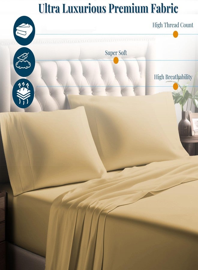 كي أل طقم ملاءات كوين من 4 قطع، قطن مصري 100%، 500 خيط، جيب عميق إضافي 15 بوصة، قطن طويل التيلة، ناعم وفاخر، يسمح بمرور الهواء، لون بيج سادة. - Image 4