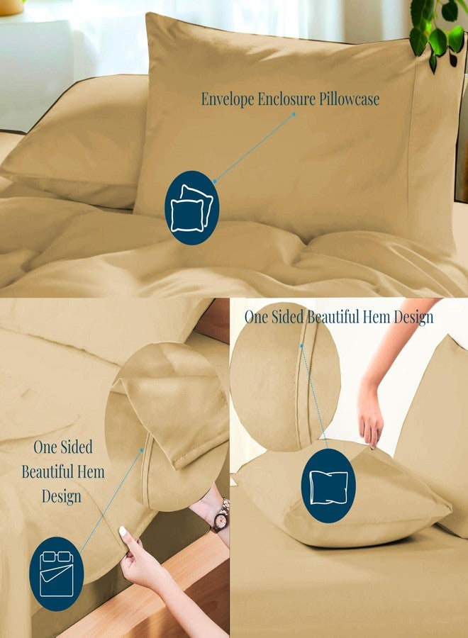 كي أل طقم ملاءات كوين من 4 قطع، قطن مصري 100%، 500 خيط، جيب عميق إضافي 15 بوصة، قطن طويل التيلة، ناعم وفاخر، يسمح بمرور الهواء، لون بيج سادة. - Image 5