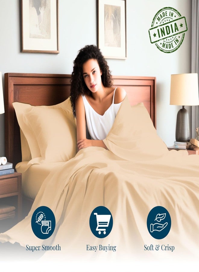 كي أل طقم ملاءات كوين من 4 قطع، قطن مصري 100%، 500 خيط، جيب عميق إضافي 15 بوصة، قطن طويل التيلة، ناعم وفاخر، يسمح بمرور الهواء، لون بيج سادة. - Image 3