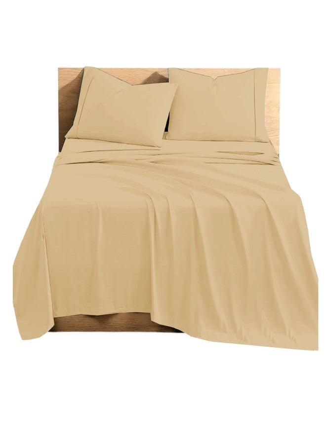كي أل طقم ملاءات كوين من 4 قطع، قطن مصري 100%، 500 خيط، جيب عميق إضافي 15 بوصة، قطن طويل التيلة، ناعم وفاخر، يسمح بمرور الهواء، لون بيج سادة. - Image 1