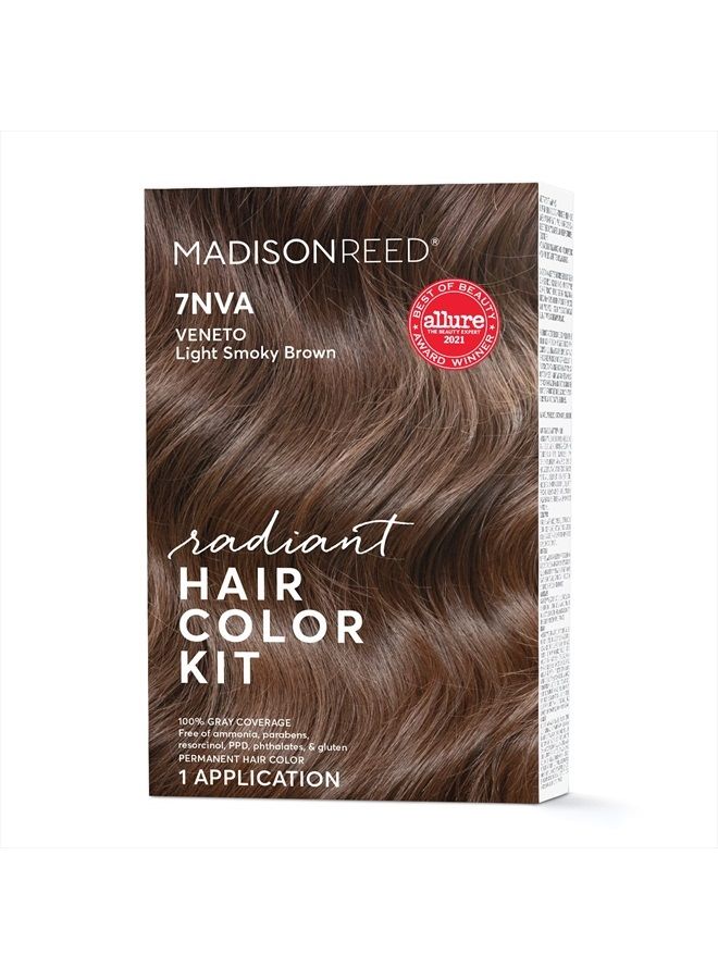 Madison Reed مجموعة تلوين الشعر المتألقة، صبغة شعر دائمة، تغطية 100% للشعر الرمادي، خالية من الأمونيا، فينيتو بني فاتح 7NVA بني دخاني فاتح، عبوة من قطعة واحدة - Image 1