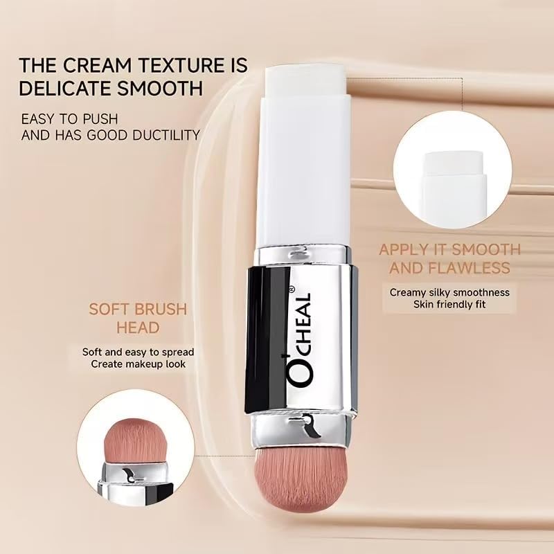 OCHEAL 2-In-1 Color-Changing Foundation Stick with Temperature-Sensitive Color Adjustment, With 100 Pieces Rose Oil Absorbing Paper，Concealing Blemishes and Providing a Base for Makeup, Includes a Makeup Brush (02 NATURAL) - Image 4