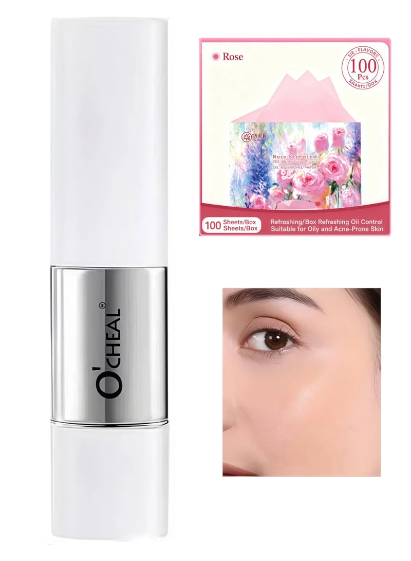 OCHEAL 2-In-1 Color-Changing Foundation Stick with Temperature-Sensitive Color Adjustment, With 100 Pieces Rose Oil Absorbing Paper，Concealing Blemishes and Providing a Base for Makeup, Includes a Makeup Brush (02 NATURAL) - Image 1